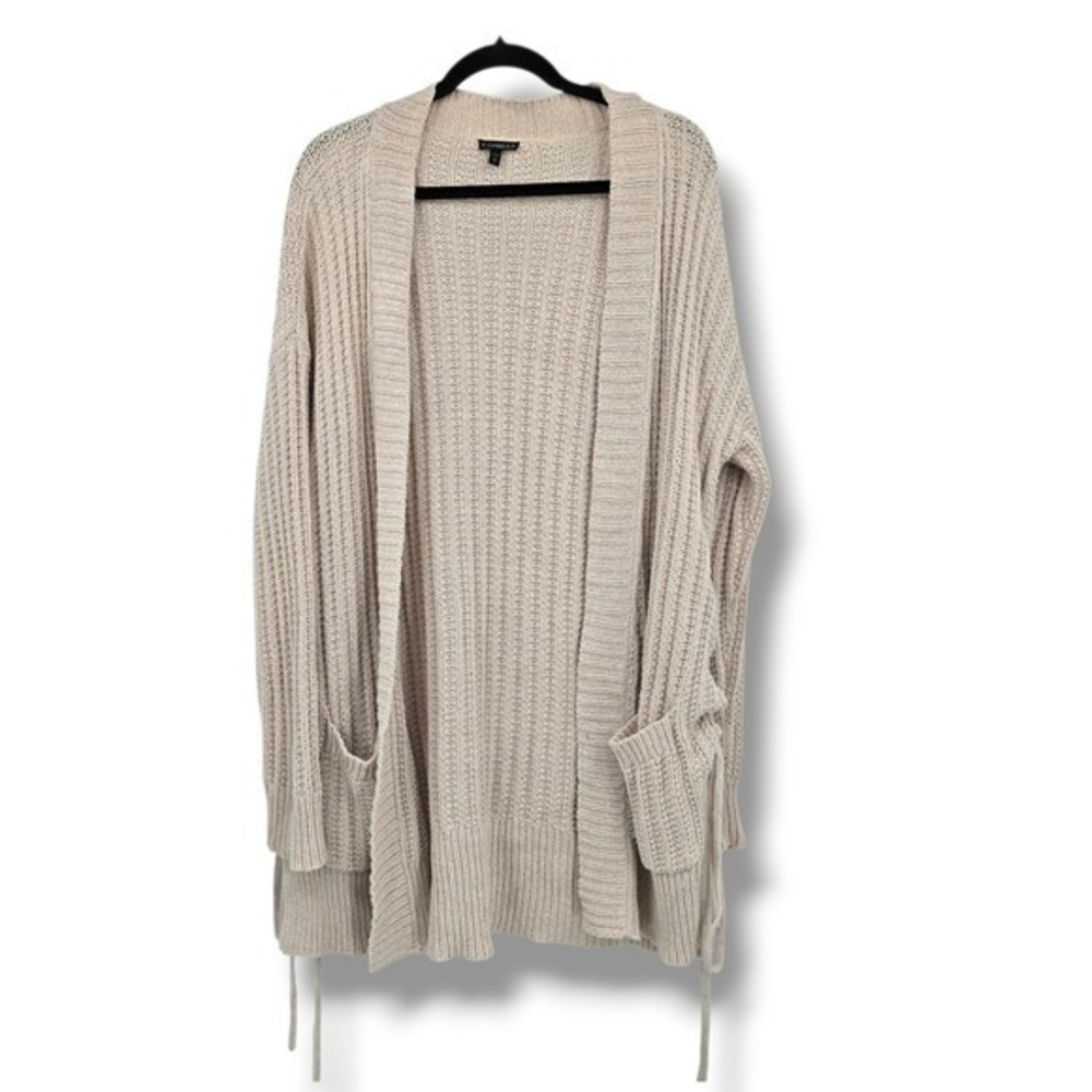 EXPRESS Cream Knit Longline Cardigan Sweater Lace Up Sides Pockets Women‎ Medium